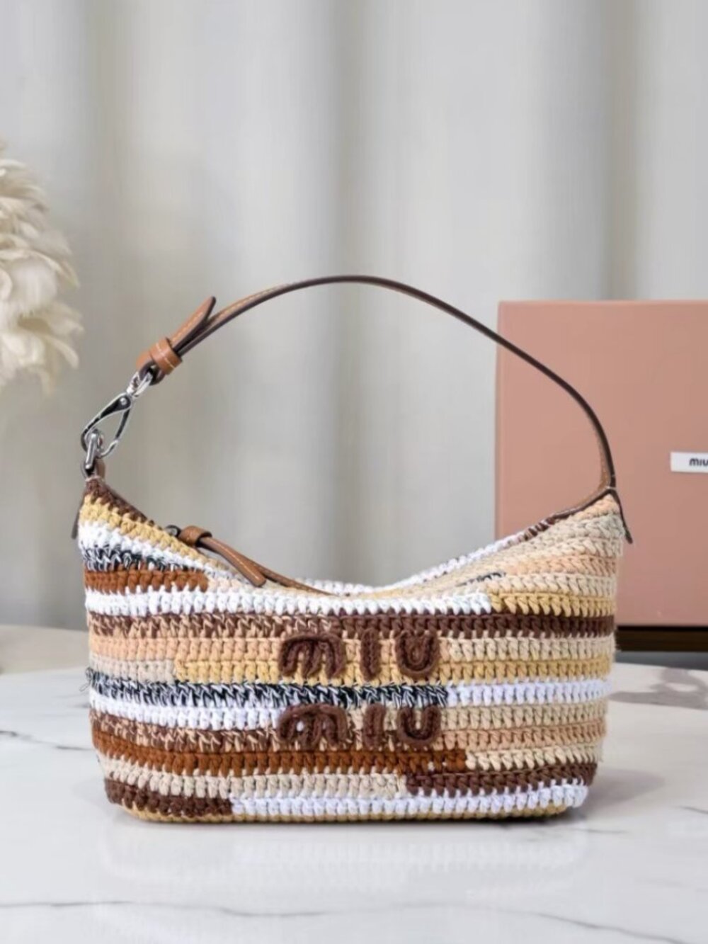 Miu Miu Striped Crochet Mini Underarm Bag